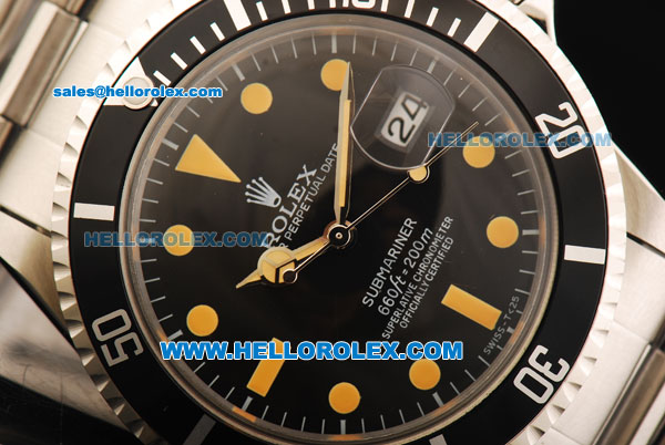 Rolex Submariner Swiss ETA 2836 Automatic Movement Full Steel with Black Dial and Yellow Markers - Click Image to Close
